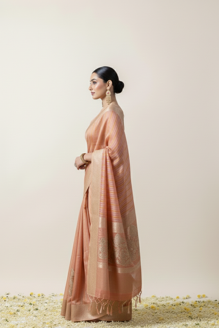 Elegant Peach Glow Organza Saree