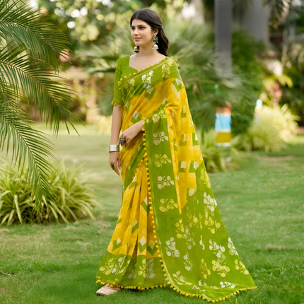 Mal Mal Cotton Saree with Stylish Pum Pum Border
