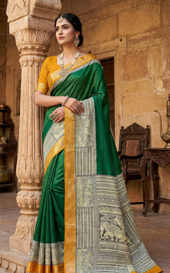 Women's Cotton Silk Plain Saree Having Contrast Weaving Zari Border with Blouse Piece, Saree for Women
