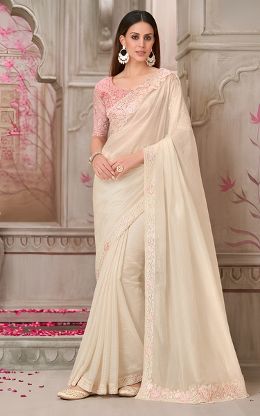 Pearl White Satin Silk & Tussar Silk Blouse