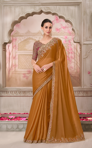 Gold Shine Chiffon Silk Saree with Tussar Silk Blouse