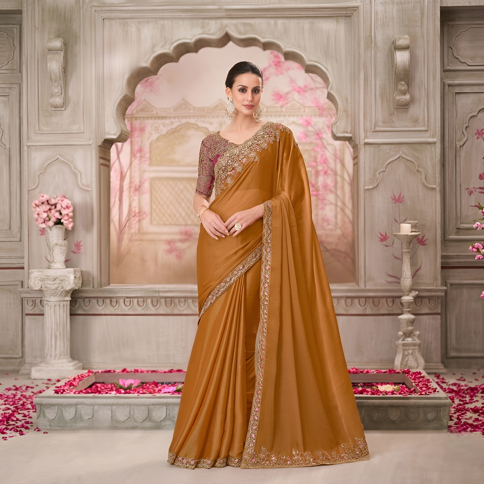 Gold Shine Chiffon Silk Saree with Tussar Silk Blouse