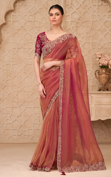 Gold Sparkle Georgette Silk Saree with Satin Silk Blouse