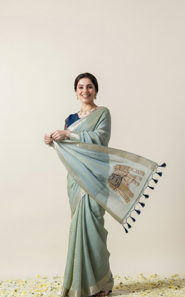 Moonlit Sage Tissue Organza Saree