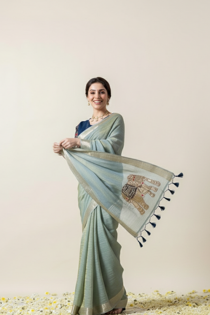 Moonlit Sage Tissue Organza Saree