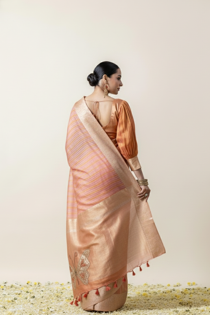 Elegant Peach Glow Organza Saree