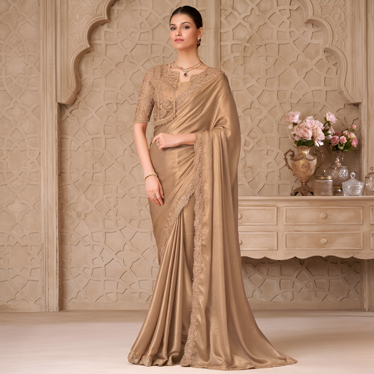 Gold Shimmer Satin Georgette Saree