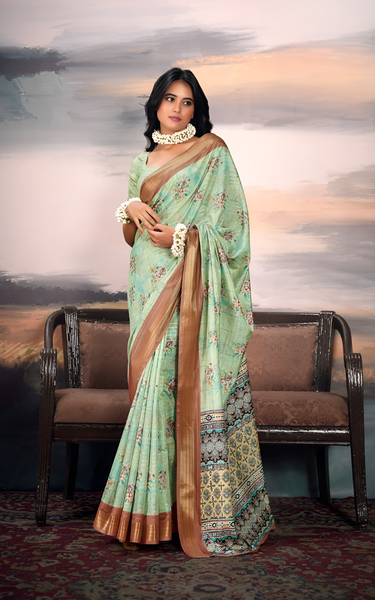 Pure Cotton Silk With Digital Print (Mist Green)