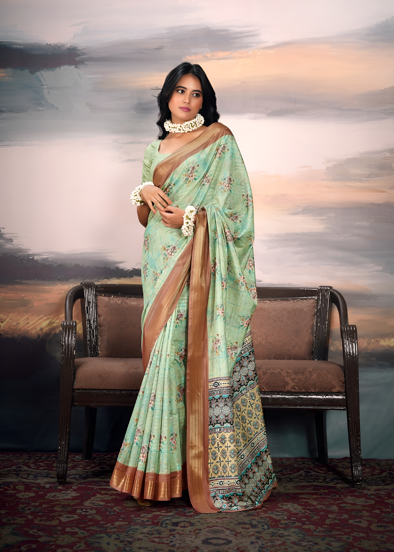 Pure Cotton Silk With Digital Print (Mist Green)