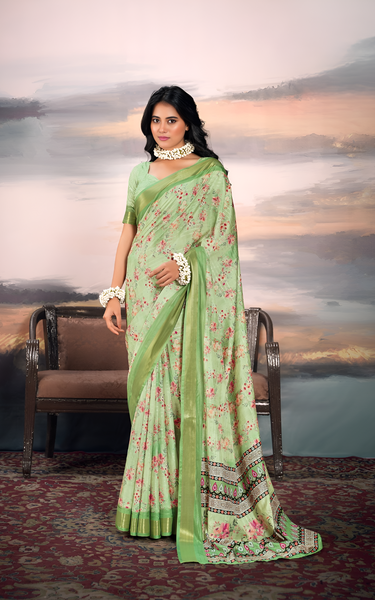 Pure Cotton Silk With Digital Print  (Pista Green)