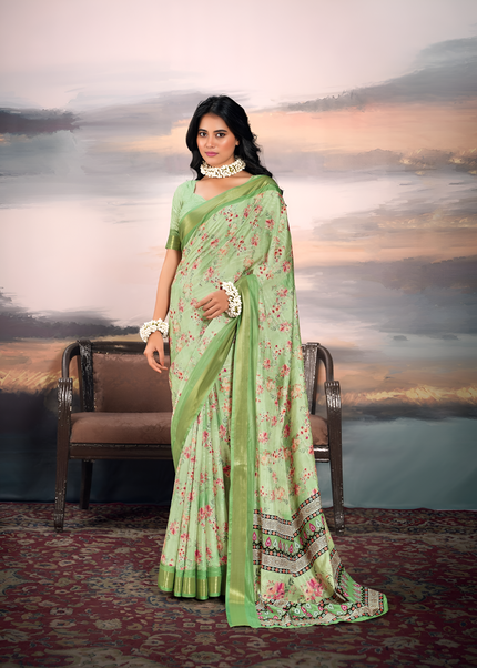 Pure Cotton Silk With Digital Print  (Pista Green)