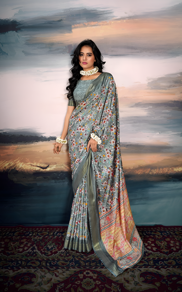 Pure Cotton Silk With Digital Print (Grey)