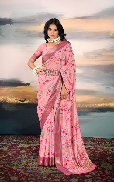 Pure Cotton Silk With Digital Print (Pink)