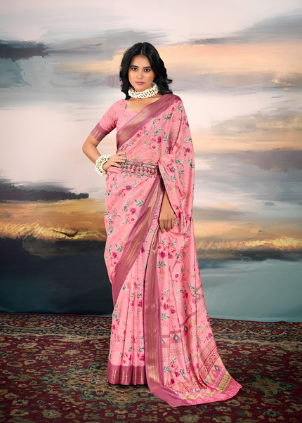 Pure Cotton Silk With Digital Print (Pink)