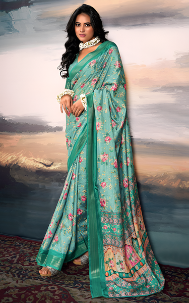 Pure Cotton Silk With Digital Print (Green)