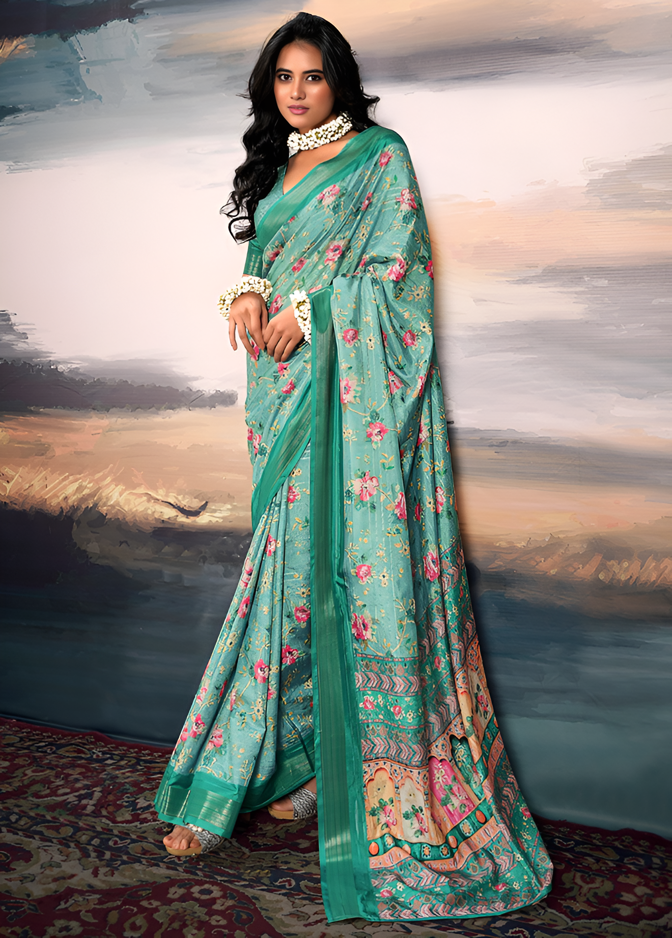 Pure Cotton Silk With Digital Print (Green)