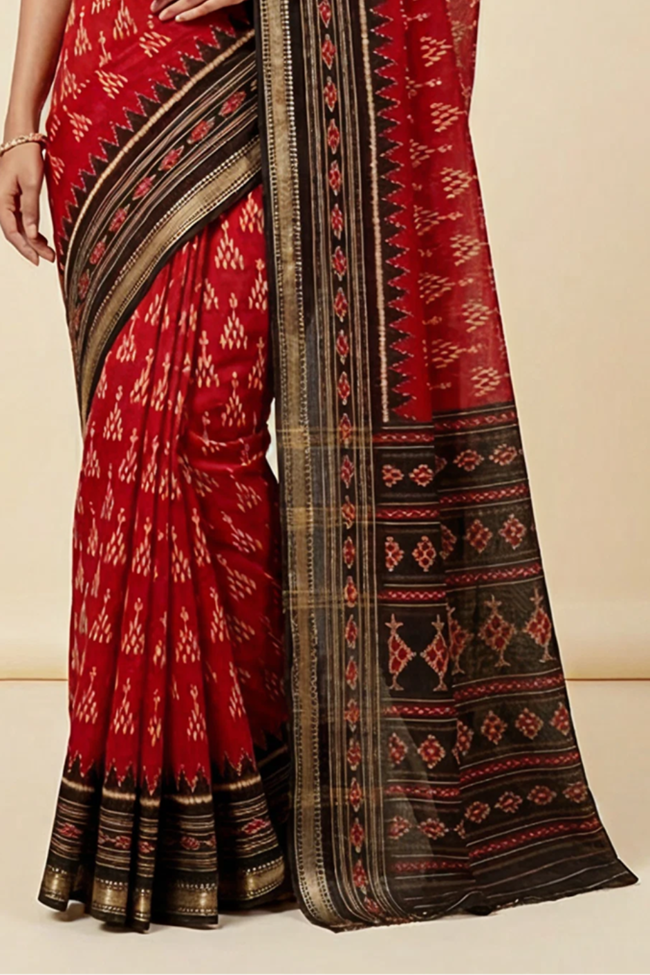 Ikkat Cotton Saree with Patola Pallu & Weaving Border (Maroon & Black)