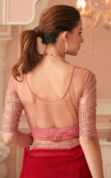 Red Solid Poly Georgette Saree with Poly Georgette Blouse