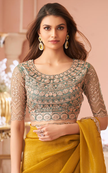 Yellow Solid Poly Georgette Saree with Poly Georgette Blouse