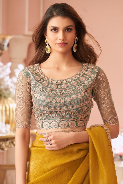 Yellow Solid Poly Georgette Saree with Poly Georgette Blouse