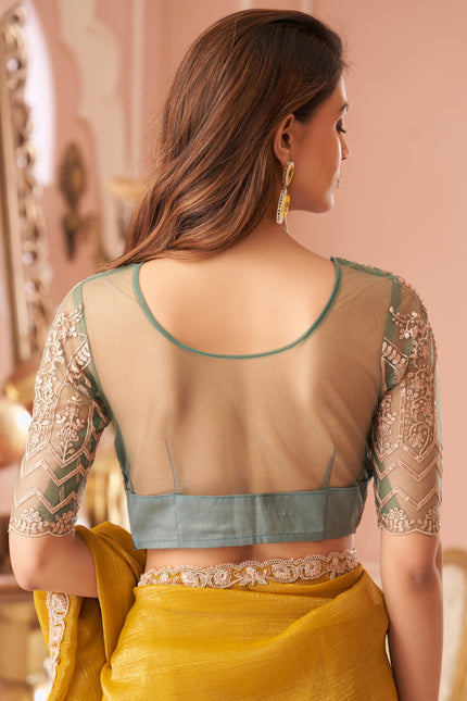 Yellow Solid Poly Georgette Saree with Poly Georgette Blouse
