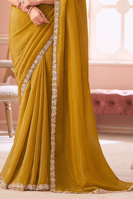 Yellow Solid Poly Georgette Saree with Poly Georgette Blouse
