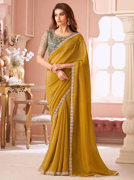Yellow Solid Poly Georgette Saree with Poly Georgette Blouse