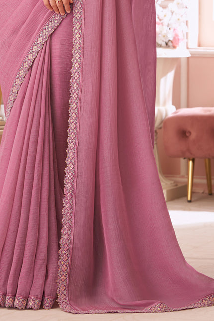 Pink Solid Poly Georgette Saree with Poly Georgette Blouse