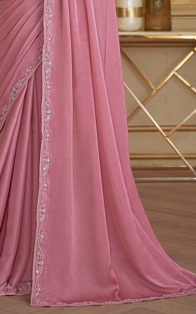 Peach Solid Poly Chiffon Shimmer Saree with Poly Chiffon Blouse