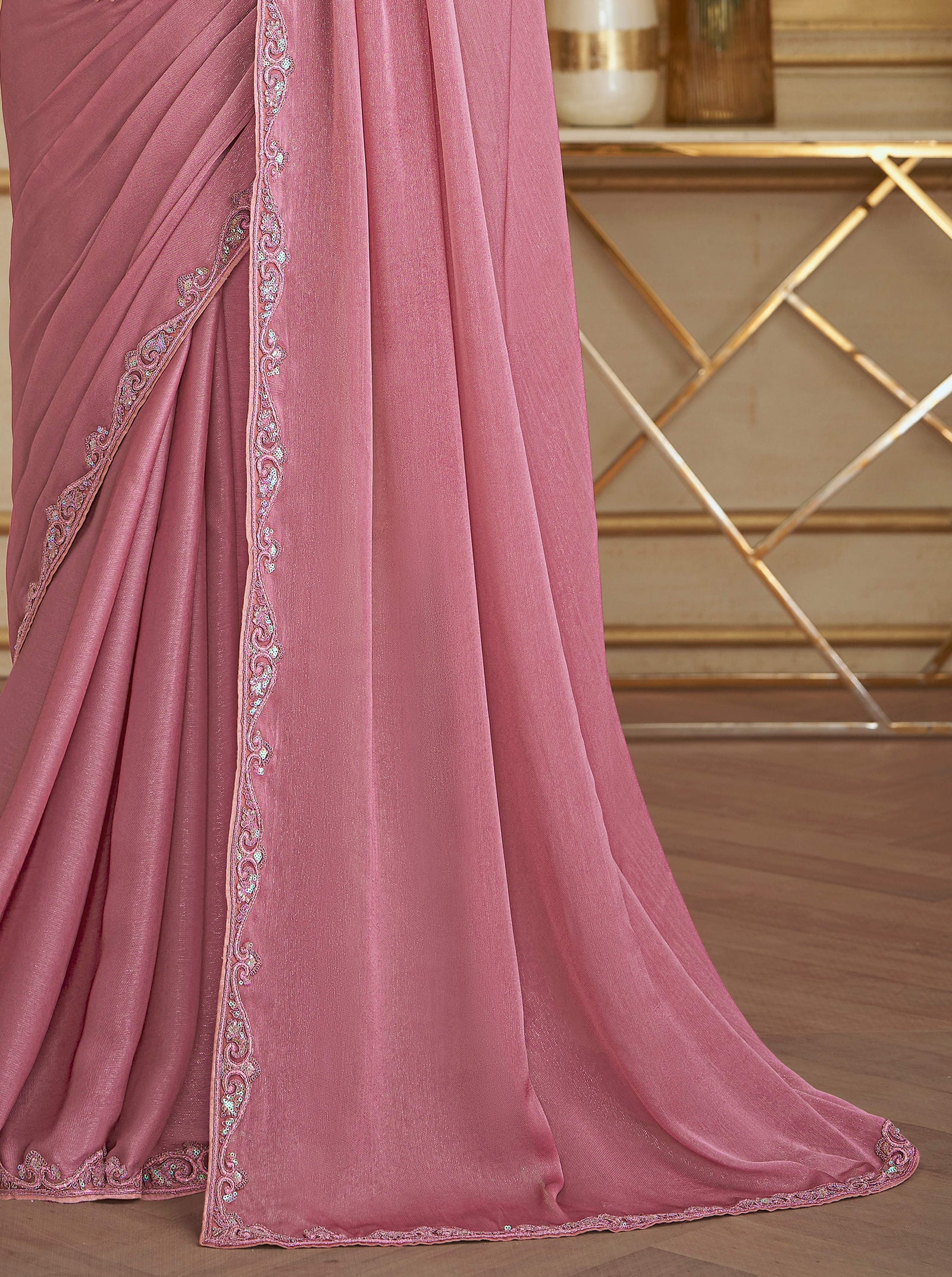 Peach Solid Poly Chiffon Shimmer Saree with Poly Chiffon Blouse