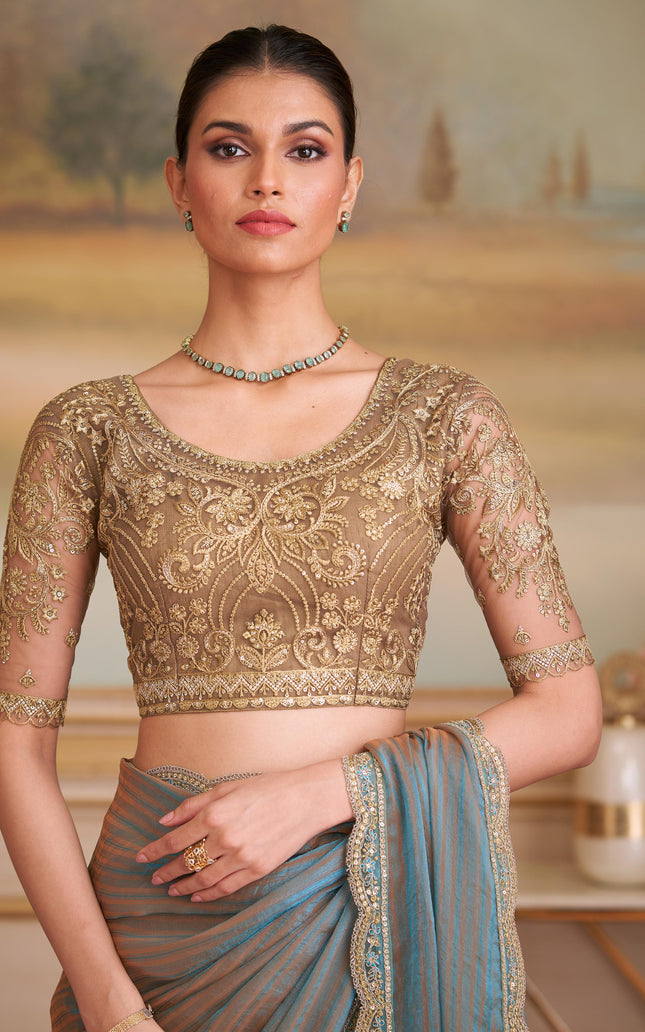 Sea Green Solid Poly Georgette Saree with Poly Silk Blouse