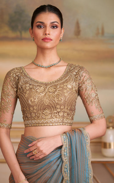 Sea Green Solid Poly Georgette Saree with Poly Silk Blouse