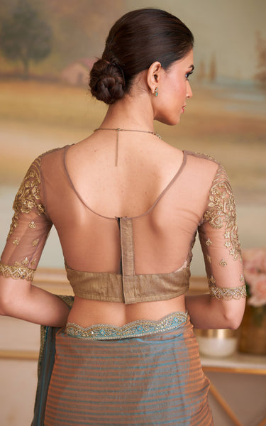 Sea Green Solid Poly Georgette Saree with Poly Silk Blouse