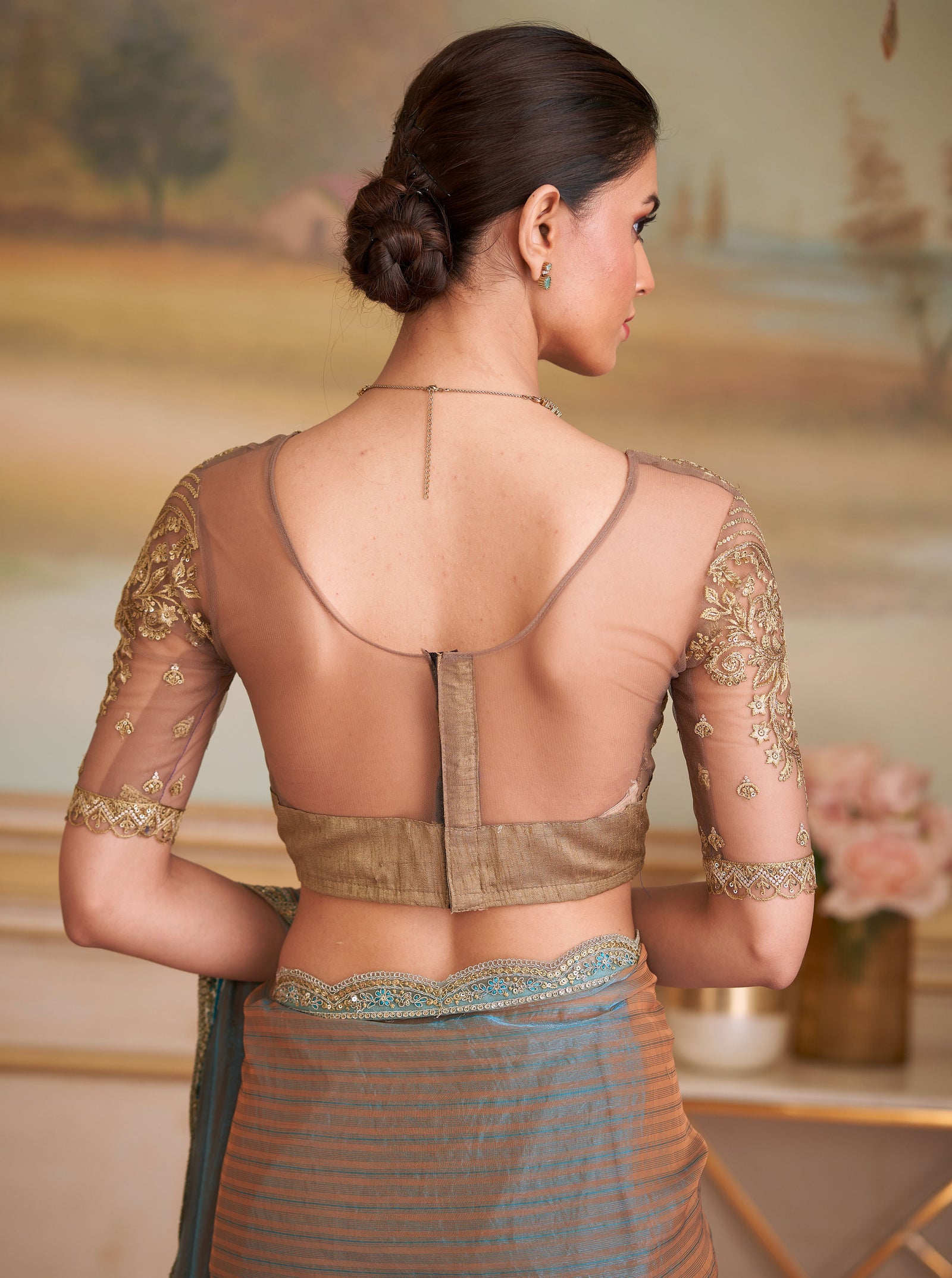 Sea Green Solid Poly Georgette Saree with Poly Silk Blouse