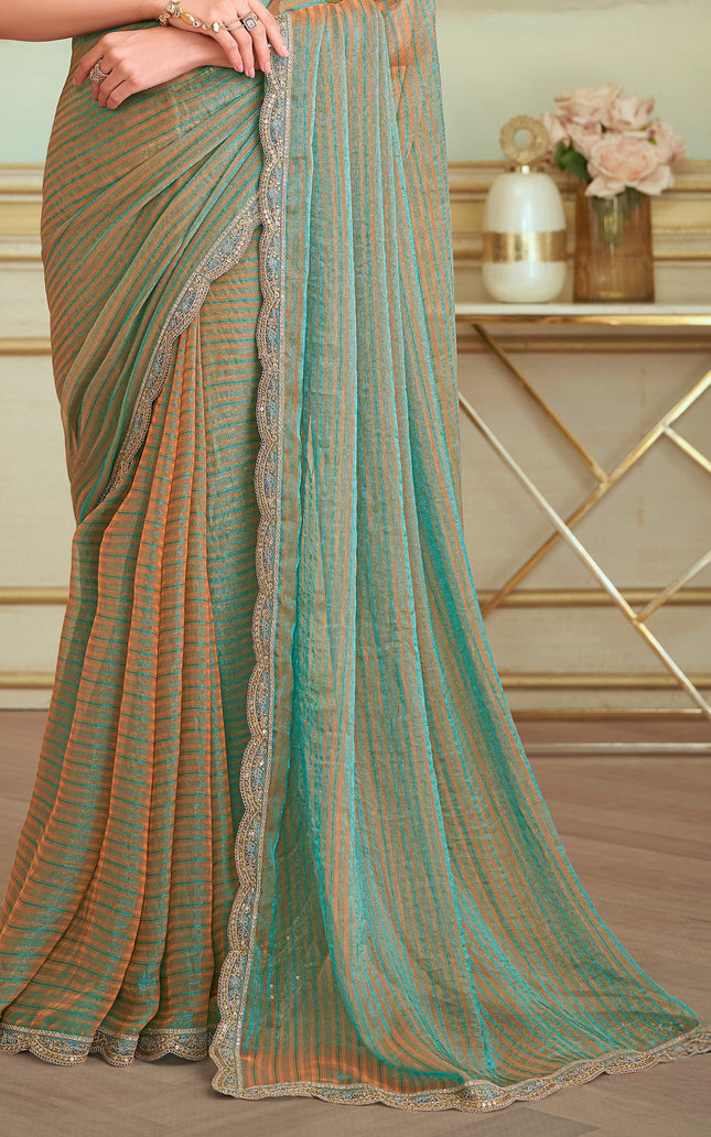 Sea Green Solid Poly Georgette Saree with Poly Silk Blouse