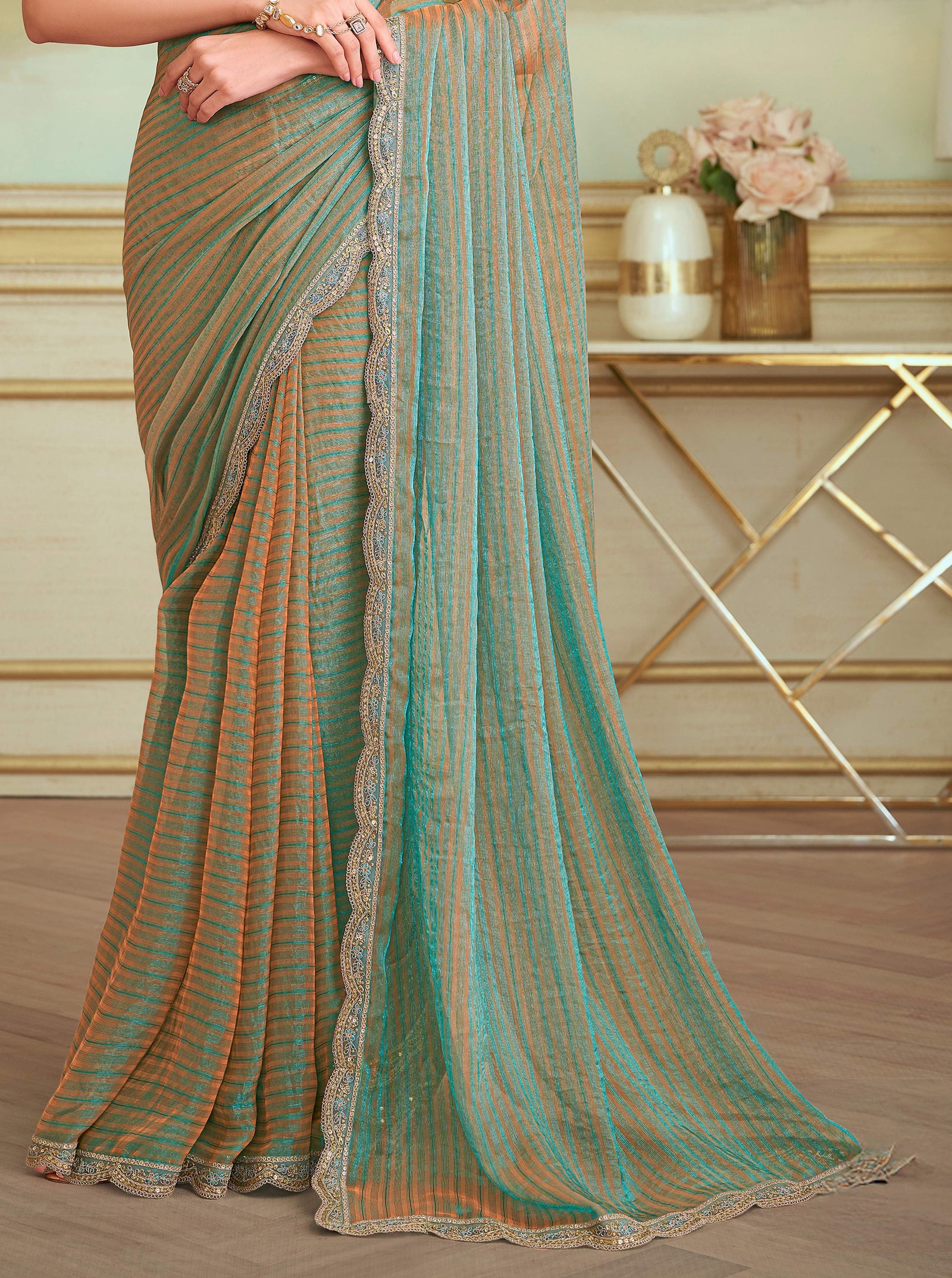 Sea Green Solid Poly Georgette Saree with Poly Silk Blouse