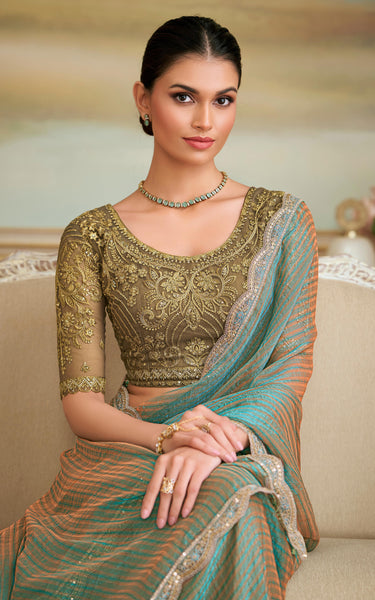 Sea Green Solid Poly Georgette Saree with Poly Silk Blouse