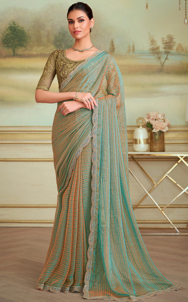 Sea Green Solid Poly Georgette Saree with Poly Silk Blouse