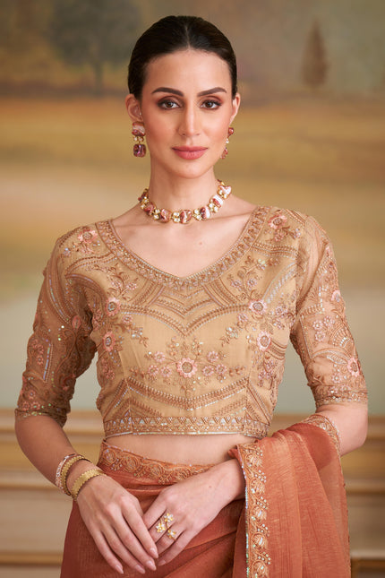 Orange Solid Poly Georgette Saree with Poly Silk Blouse