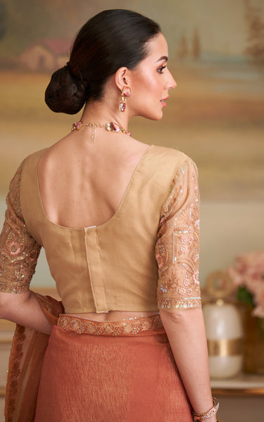 Orange Solid Poly Georgette Saree with Poly Silk Blouse