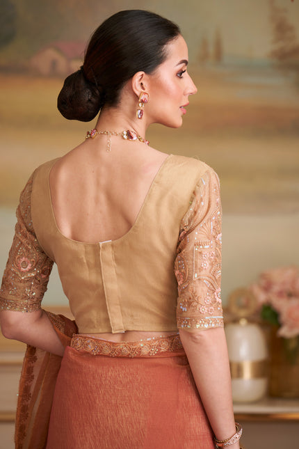 Orange Solid Poly Georgette Saree with Poly Silk Blouse