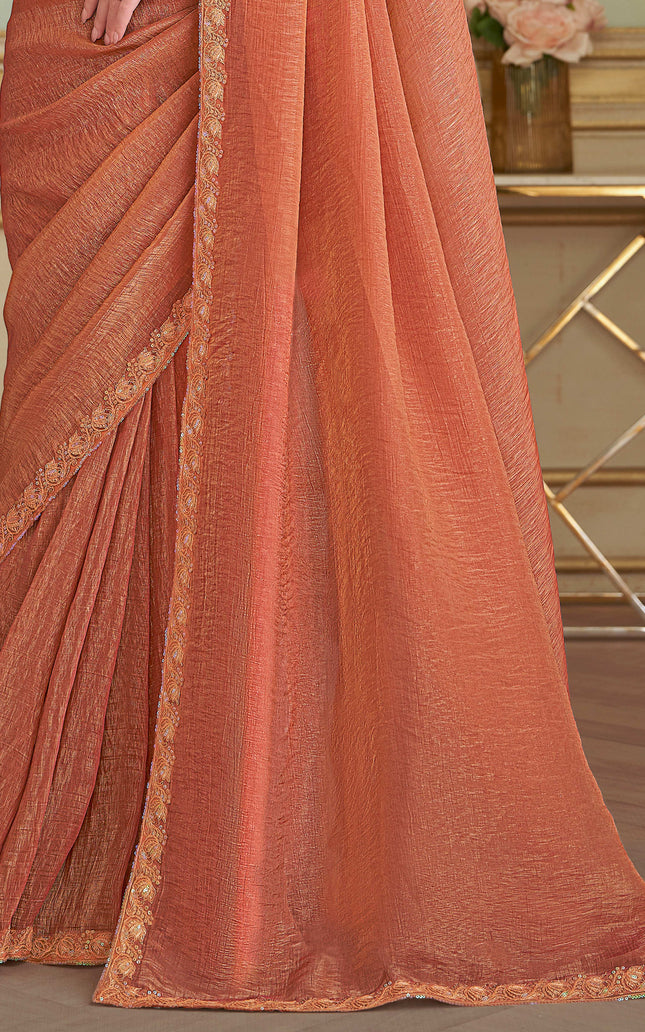 Orange Solid Poly Georgette Saree with Poly Silk Blouse