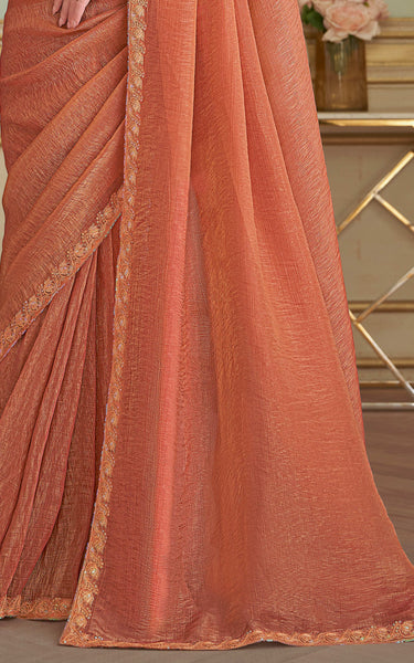 Orange Solid Poly Georgette Saree with Poly Silk Blouse