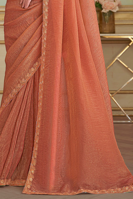 Orange Solid Poly Georgette Saree with Poly Silk Blouse