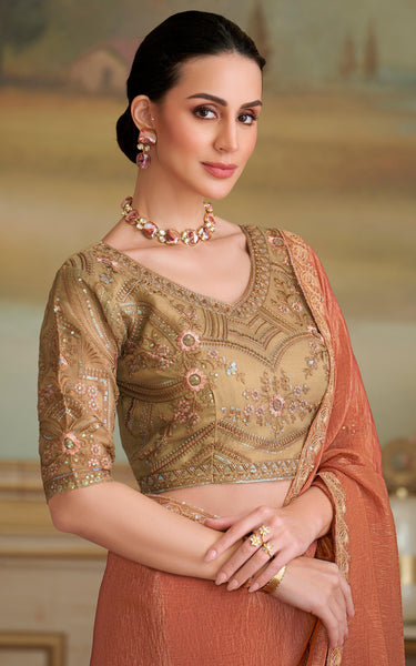 Orange Solid Poly Georgette Saree with Poly Silk Blouse