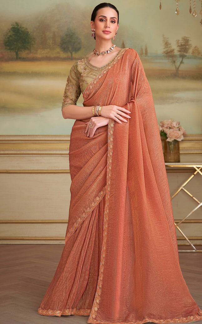 Orange Solid Poly Georgette Saree with Poly Silk Blouse
