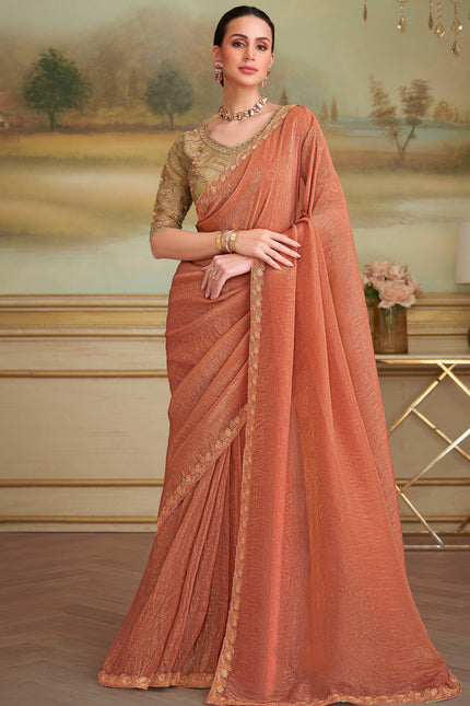Orange Solid Poly Georgette Saree with Poly Silk Blouse