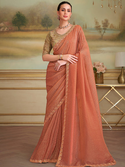 Orange Solid Poly Georgette Saree with Poly Silk Blouse