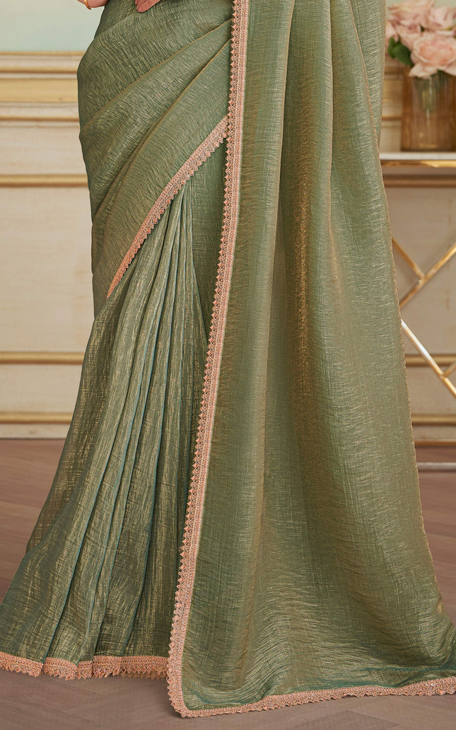 Green Solid Poly Georgette Saree with Poly Georgette Blouse