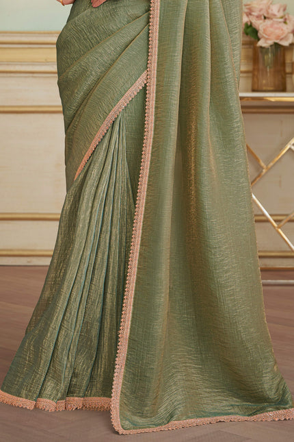 Green Solid Poly Georgette Saree with Poly Georgette Blouse